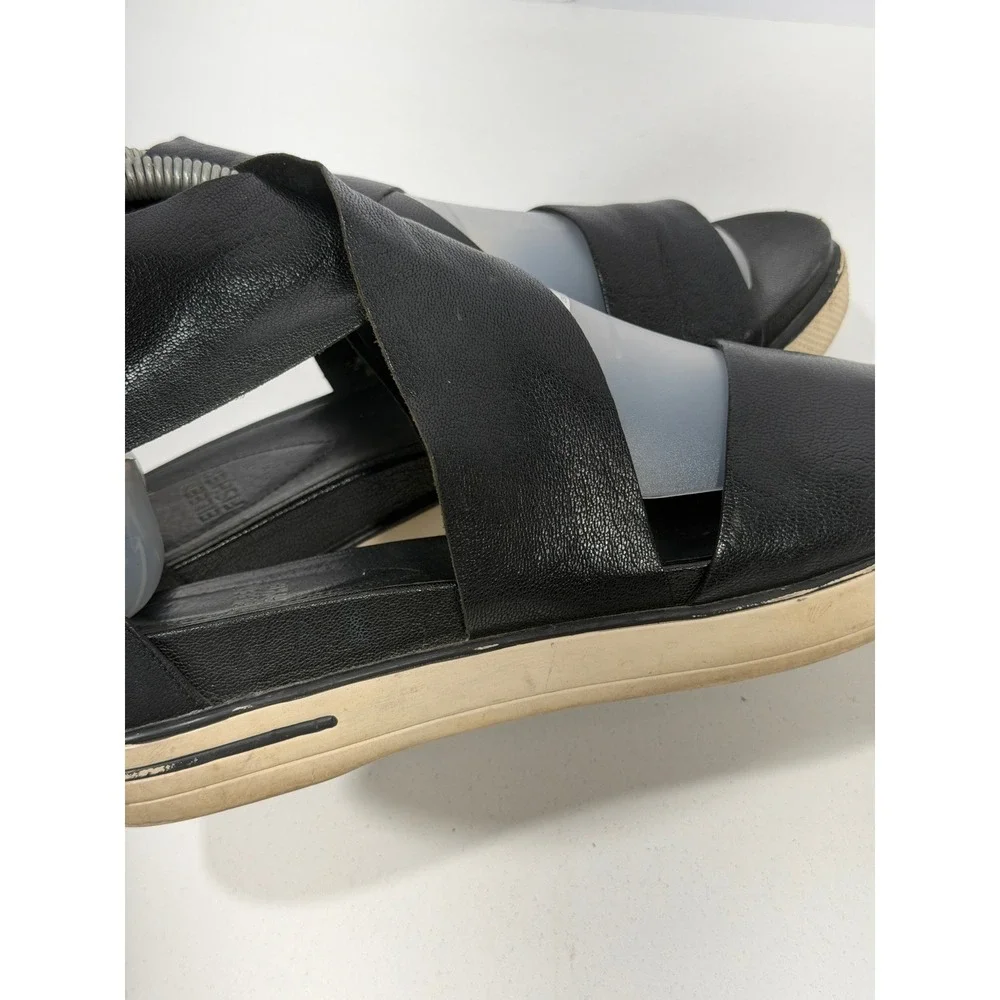 Eileen Fisher‎ Black Leather Crisscross Platform Sandals Back Zip Size 6.5